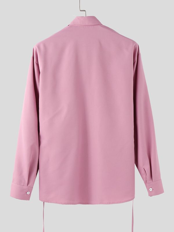 Men's Solid Drawstring Long Sleeve Shirt SKUL36401