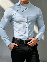 Men's Early Autumn Urban Casual Diagonal Placket Long Sleeve Lapel Collar Shirt SKUL81148