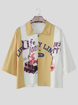 Men's American Vintage Streetwear Deconstructed Contrast Color Block Half-Zip Letter Graphic Shirt SKUL51939
