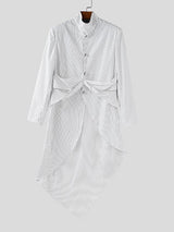 Men's Striped Long Hem Large Button Long Sleeve Blazer SKUL37513