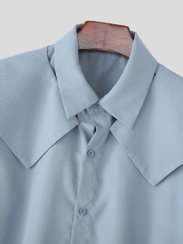 Men's Solid Color Shawl Long Sleeve Shirt SKUL42814