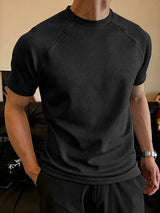 Men's American Vintage High-Street Waffle-Knit Short Sleeve Fitted T-shirt SKUL73645