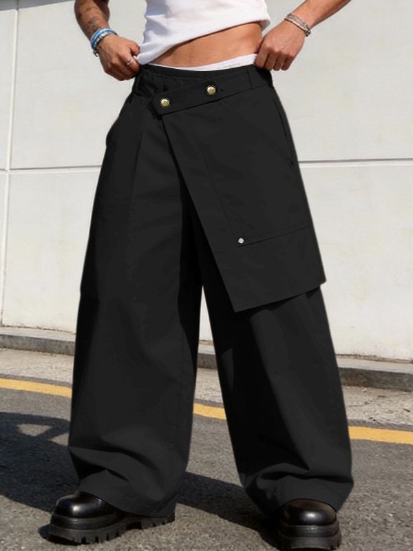 Men's Asymmetrical Wrap Waist Wide Leg Utility Techwear Cargo Pant SKUL60024