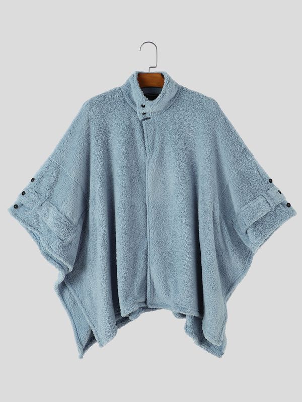 Men's Chill Relaxed Winter Travel Faux Shearling High Stand Collar Kimono Sleeve Cape SKUL84061
