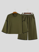 Men's Urban Streetwear City Walk Contrast Trim Oversized Drop-Shoulder Two Pieces Outfit SKUL84618