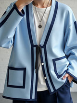 Men's Contrast Stitch Tie Long Sleeve Cardigan SKUL38999