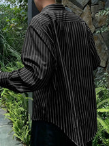 Men's Knit Versatile Vertical Stripe Long Sleeve Shirt SKUL32984