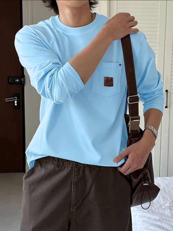 Men's Solid Color Pocket Long Sleeve T-Shirt SKUL40090