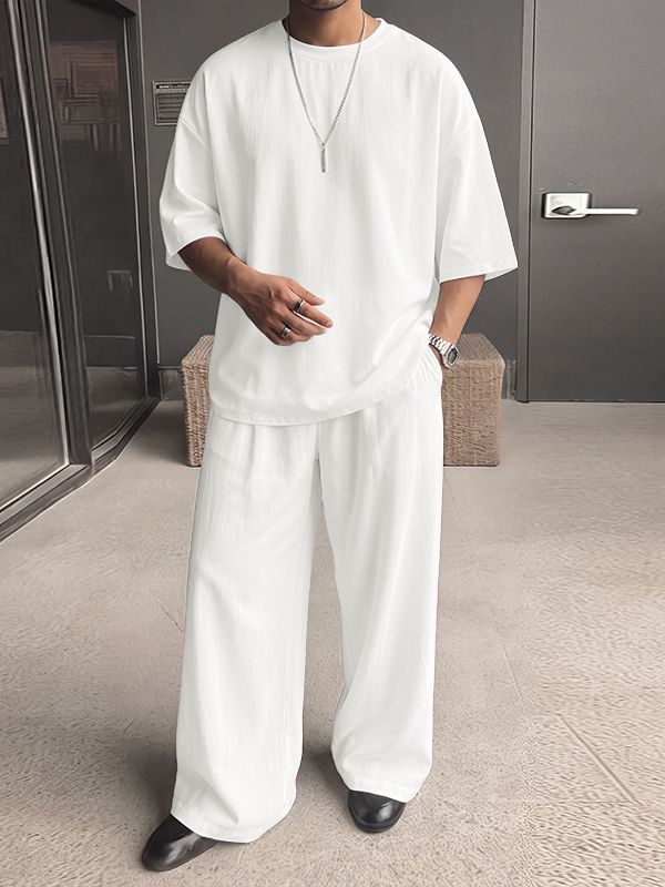 Men's Solid Color Semi Sheer Casual Two Pieces Outfit SKUL53020