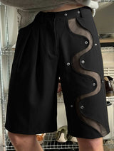 Men's Avant-Garde S-Curve Sheer Mesh Grommet Tailored Short SKUL59859
