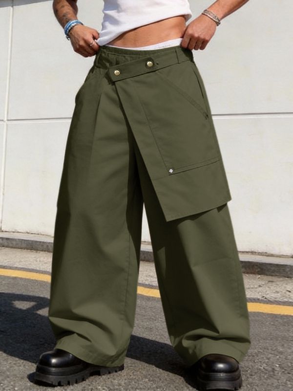 Men's Asymmetrical Wrap Waist Wide Leg Utility Techwear Cargo Pant SKUL60024