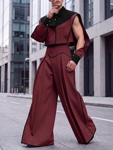 Men's Avant-Garde Architectural Split-Sleeve Cropped Two Pieces Outfit SKUL78019