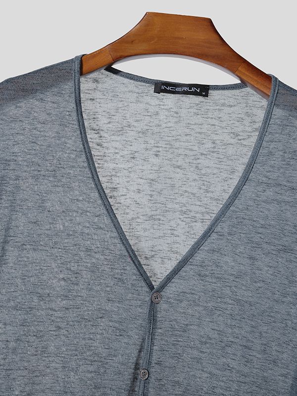 Men's Solid Color Sheer Casual Long Sleeve Cardigan SKUL39017