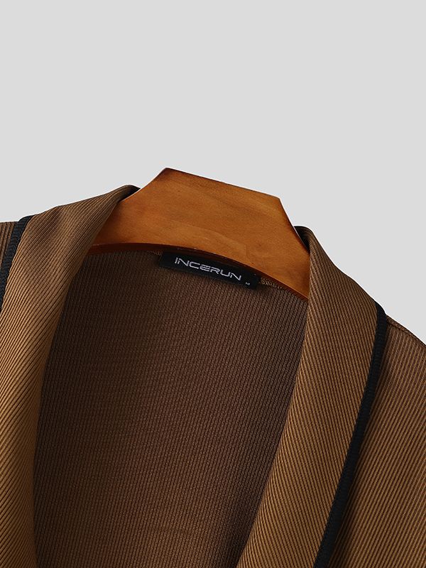 Men's Knit Color Block Trim Lapel Long Sleeve T-Shirt SKUL45325