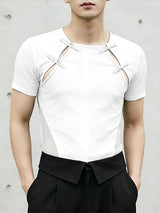 Men's New Chinese Style Frog Button Hollow Out Slim Fit T-shirt SKUL59492