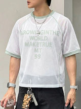 Men's Slogan Print Cut Out Color Block Short Sleeve T-shirt SKUL48724