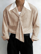 Men's Striped Contrast Color Lapel Long Sleeve Shirt SKUL45172