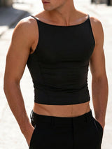 Men's Y2K Minimalist Spaghetti Strap Slim Fit Cropped Tank SKUL69706