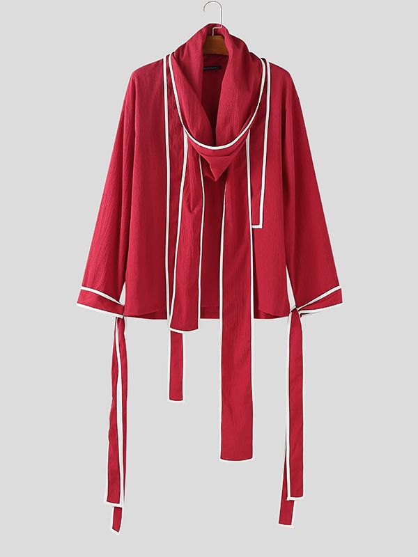 Men's Deconstructed Textured Ribbon Patchwork Contrast Color Shirt SKUL36608