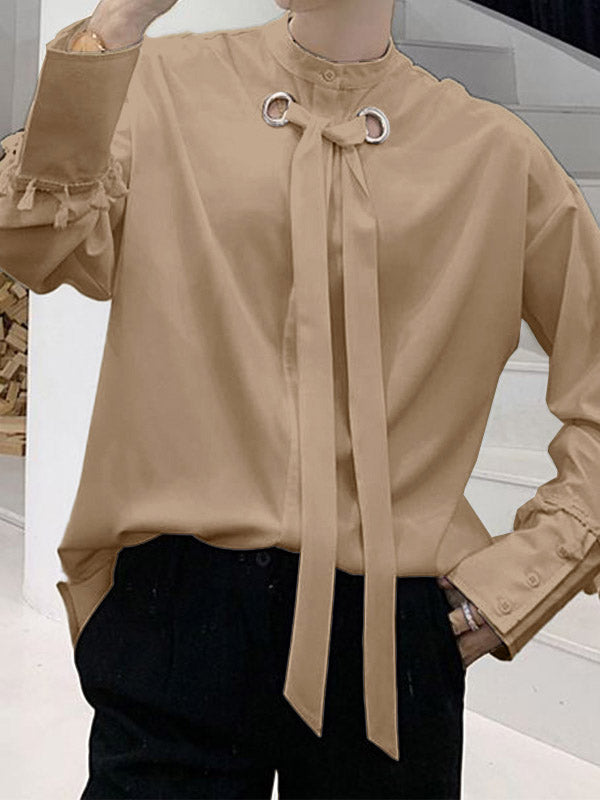 Mens Tie Patchwork Long-Sleeve Casual Shirt SKUK92872