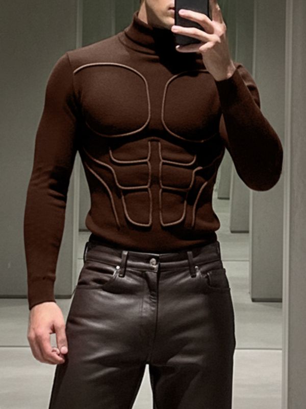 Men's Muscle Outline Print Contrast Color Long Sleeve T-shirt SKUL37697