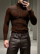 Men's Muscle Outline Print Contrast Color Long Sleeve T-shirt SKUL37697