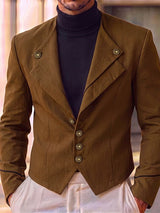 Men's Avant-Garde Cocktail Party Contrast Piping Detail Multi Button Waist Length Long Sleeve Lapel Collar Blazer SKUL81725