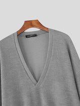 Men's Solid Deep V-Neck Long Sleeve Sweater SKUL24792