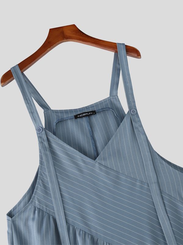 Men's Striped Wide Leg Casual Jumpsuit SKUL59514
