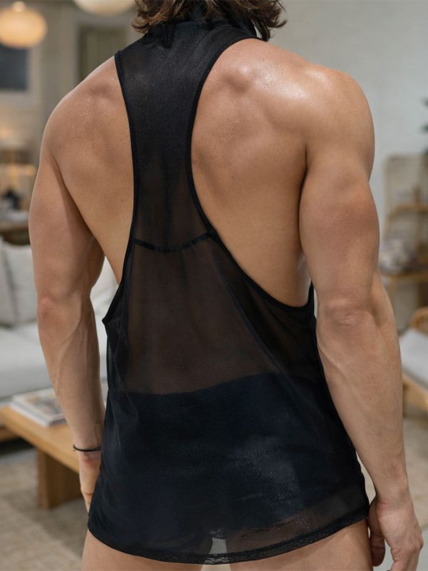 Men's Romantic Avant-Garde Sheer Lurex Necktie Racerback Tank SKUL78128