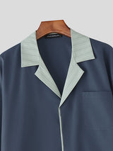 Men's Contrast Collar Striped Long Sleeve Shirt SKUL36458