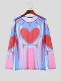 Mens Heart Print Mesh Long Sleeve T-Shirt SKUK46291