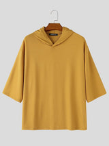 Men's High Street Casual Ribbed Drop Shoulder Hooded Half Sleeve T-shirt SKUL74691