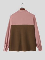Men's Contrast Color Turn Down Collar Long Sleeve Shirt SKUL42666
