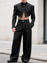 Men's Striped Stand Collar Cropped Two Pieces Outfit SKUL32776