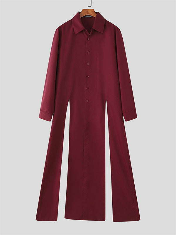 Men's Solid Multi-Panel Split Long Sleeve Shirt SKUL25820