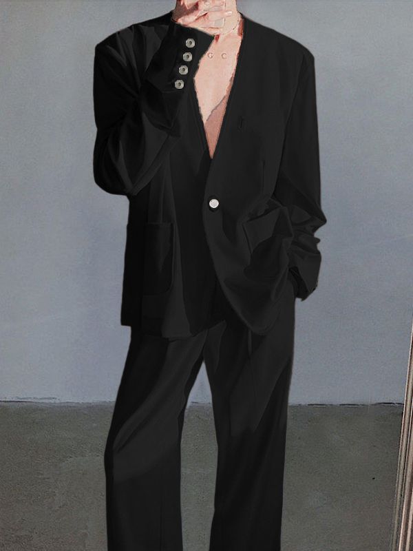 Men's Solid Color Casual Loose Two Pieces Outfit SKUL30816