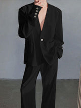 Men's Solid Color Casual Loose Two Pieces Outfit SKUL30816