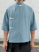 Men's Textured Frog Button Half Sleeve Shirt SKUL55422