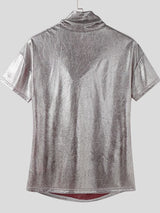 Men's Shiny Cowl Neck Short Sleeve T-Shirt SKUL40150