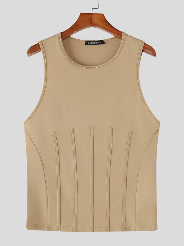 Mens Solid Color Drawstring Waist Casual Tank SKUL14001