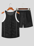 Mens Striped Patchwork Mesh Two Pieces Outfits SKUK11780