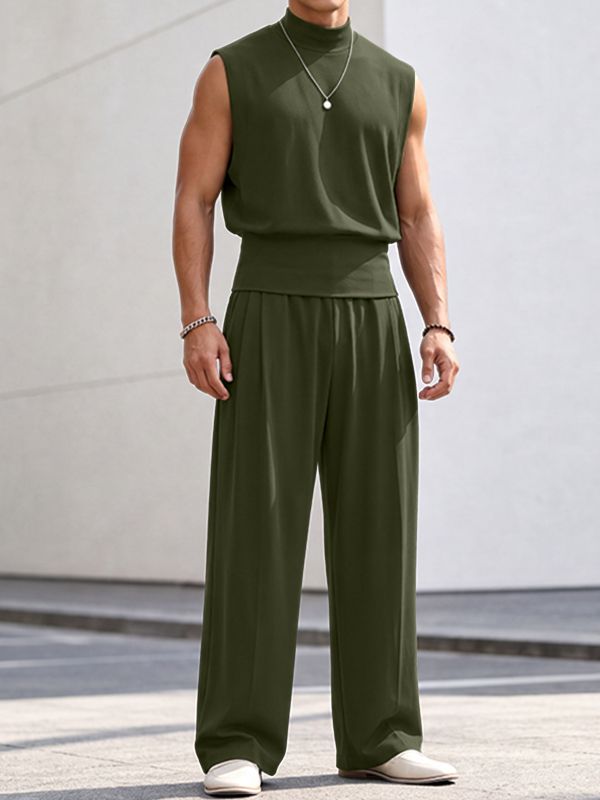 Men's Minimalist High Street Mock Neck Two Pieces Outfit SKUL79737