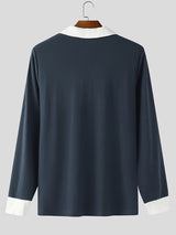 Men's Lace Patchwork Contrast Lapel Long Sleeve Shirt SKUL25985