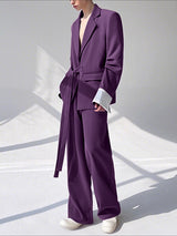 Men's Solid Color Casual Lace-Up Two Pieces Outfit SKUL30288