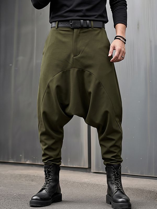 Men's Avant-Garde Darkwear Urban Street Curved Seam Drop-Crotch Tapered Pant SKUL84000