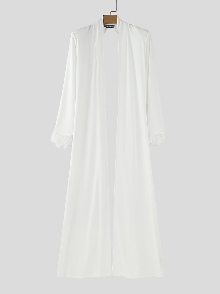 Men's Plush Patchwork Drop Hem Long Sleeve Cardigan SKUL27432