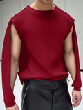 Mens Solid Cutout Sleeve Crew Neck T-Shirt SKUK48365