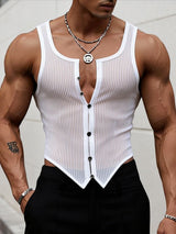 Men's Avant-Garde Vertical Striped Sheer Mesh Button-Down Tank SKUL55295