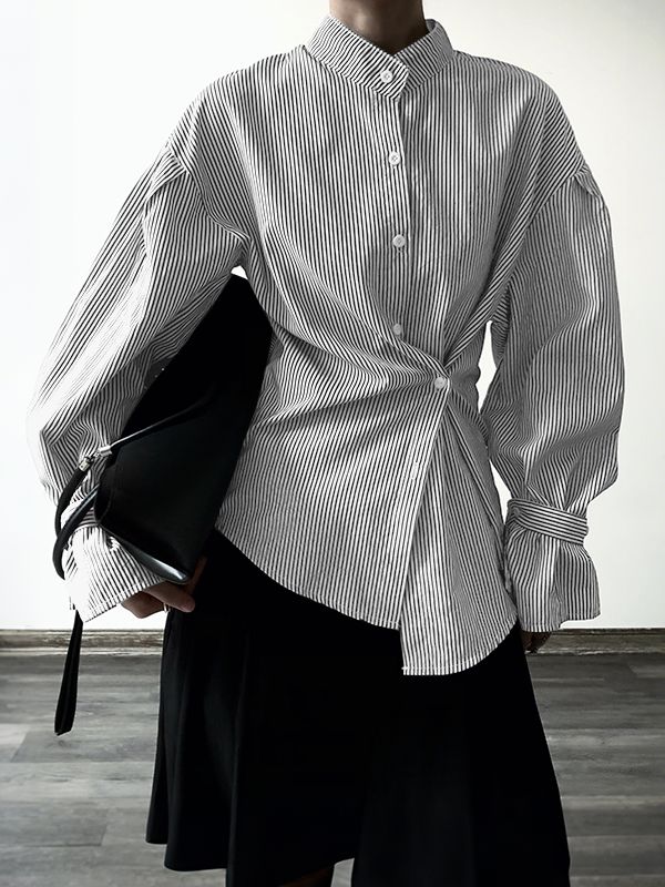 Men's Deconstructed Striped Long Sleeve Shirt SKUL35267